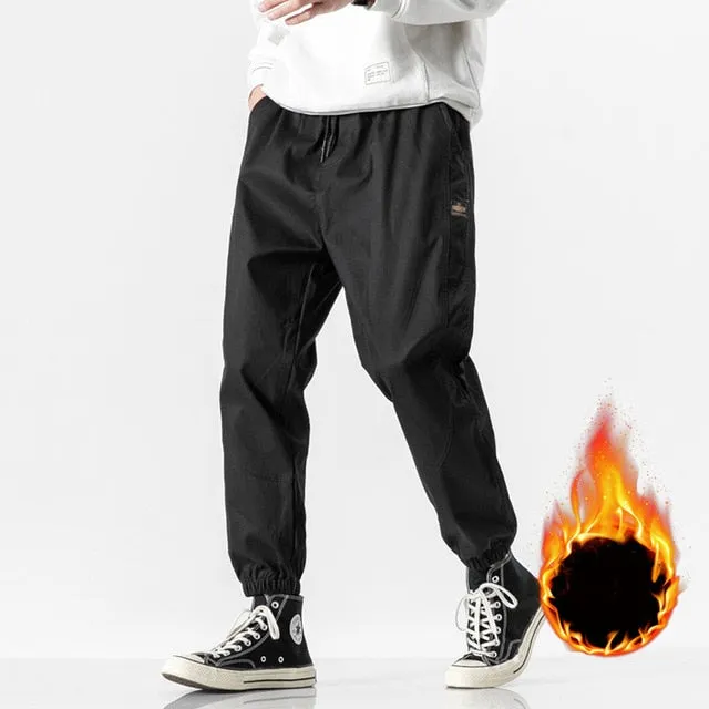 2021 New Fashion Winter Thick Fleece Warm Casual Pants Men Streetwear Multi-Pockets Cargo Jogger Pants