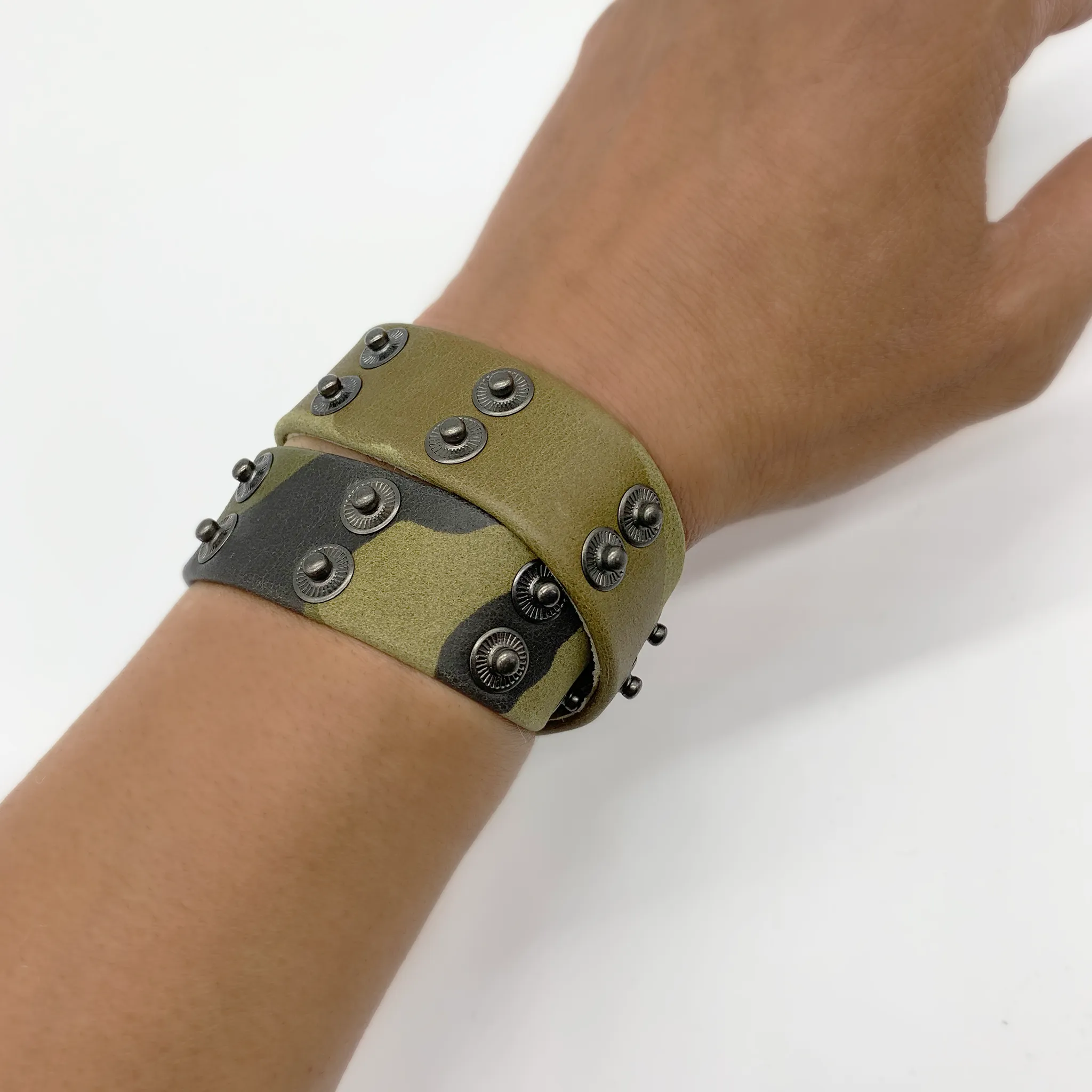 Christopher Augmon Nile Green Camouflage Leather Choker and Wrist Wrap