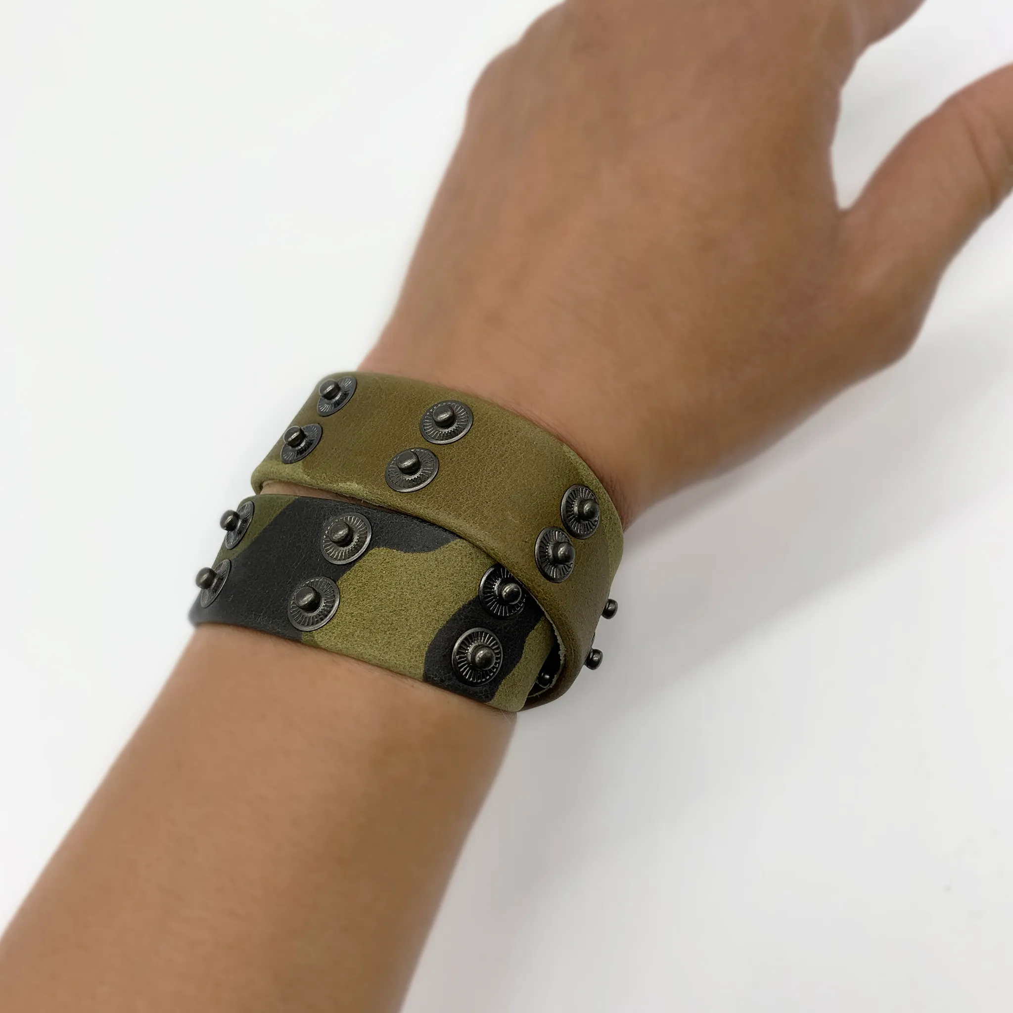 Christopher Augmon Nile Green Camouflage Leather Choker and Wrist Wrap