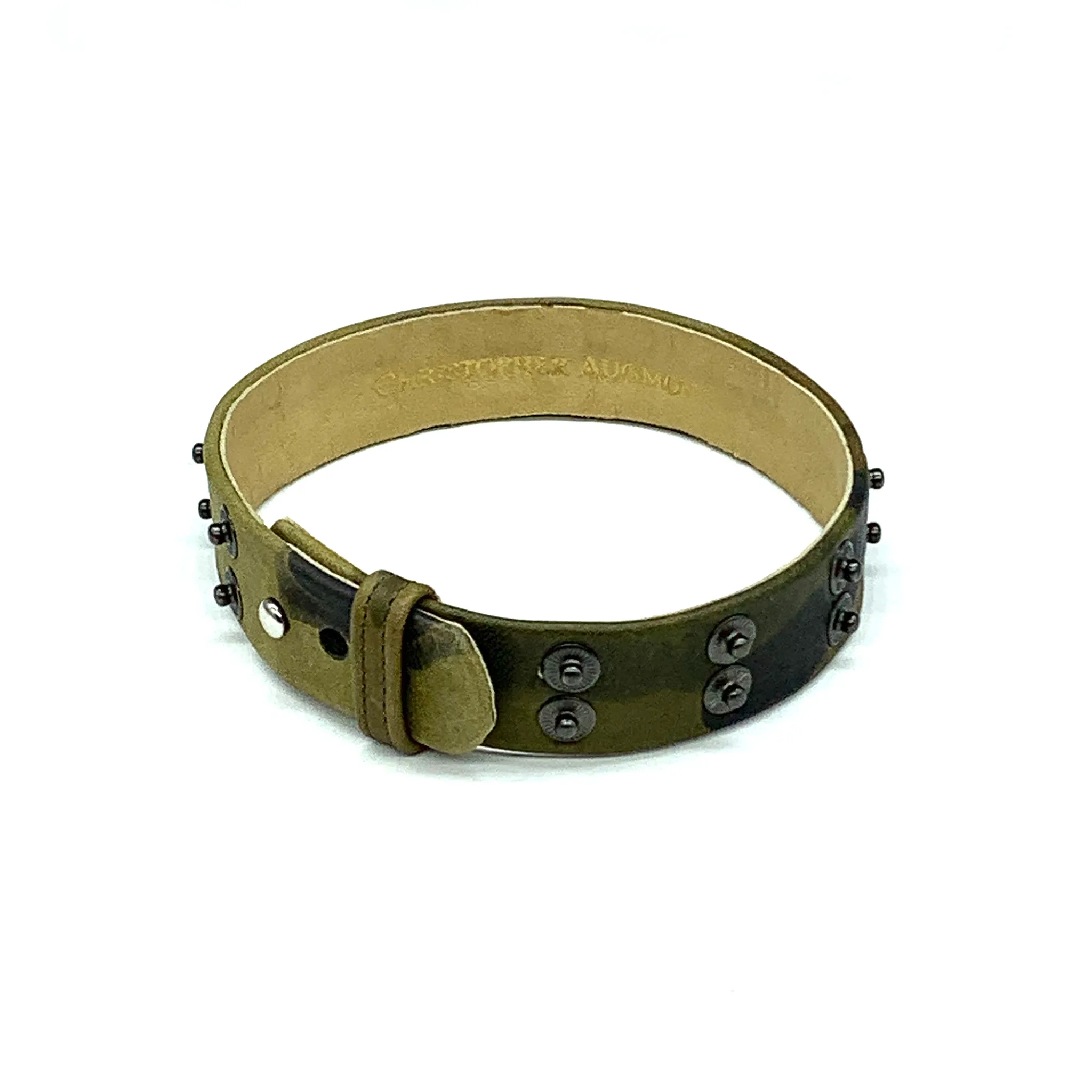 Christopher Augmon Nile Green Camouflage Leather Choker and Wrist Wrap