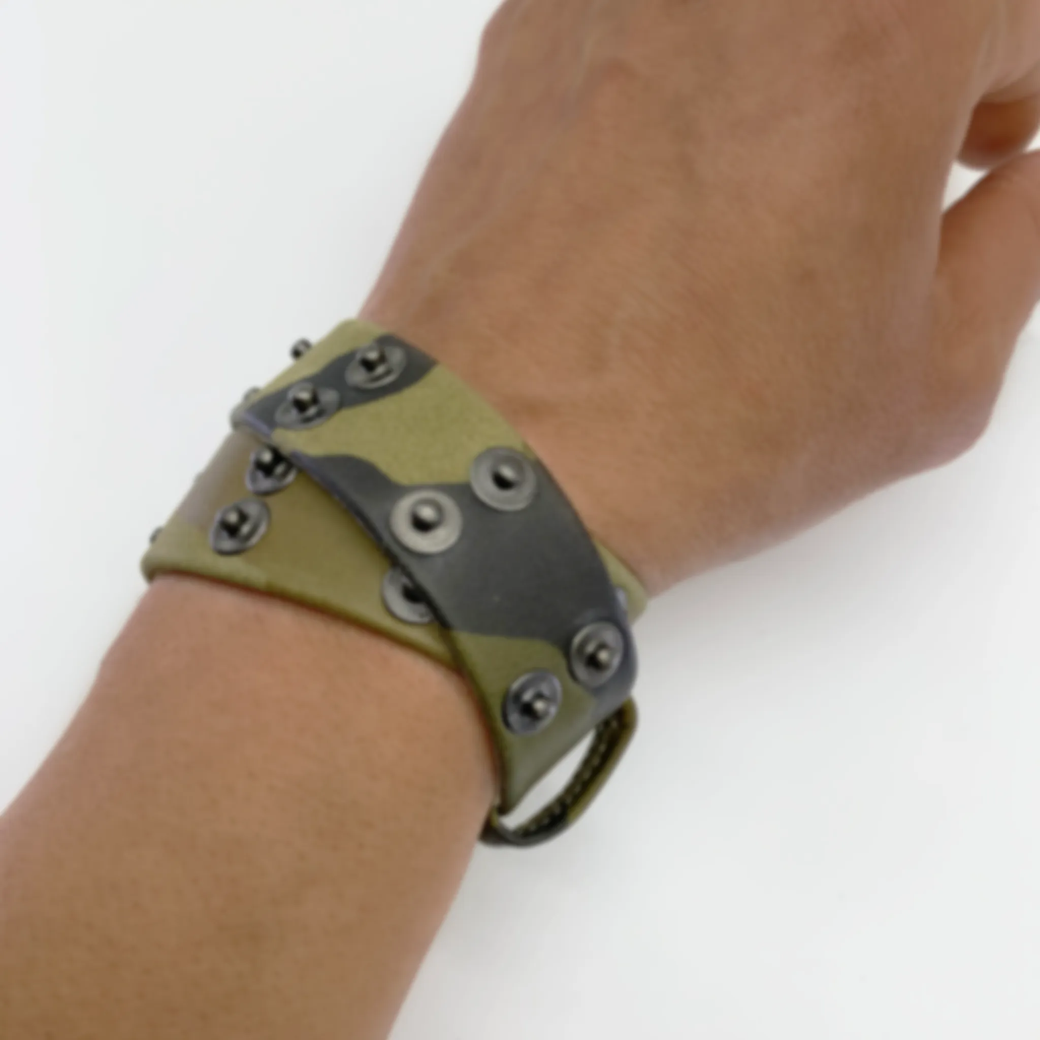 Christopher Augmon Nile Green Camouflage Leather Choker and Wrist Wrap