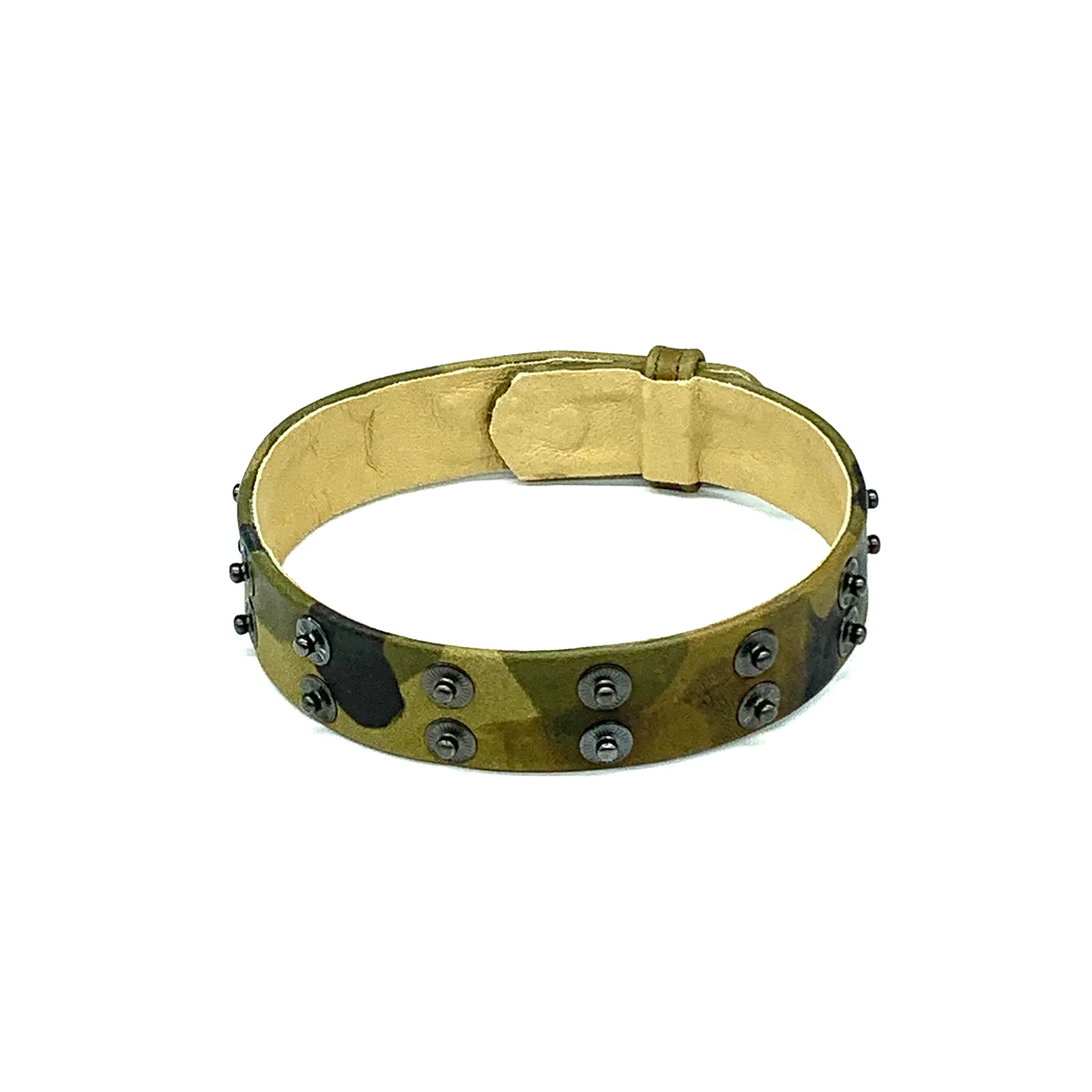 Christopher Augmon Nile Green Camouflage Leather Choker and Wrist Wrap
