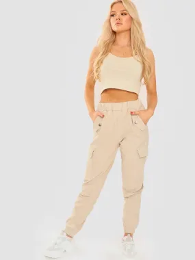 Daffney Utility Pocket Cargo Trouser Pants In Stone