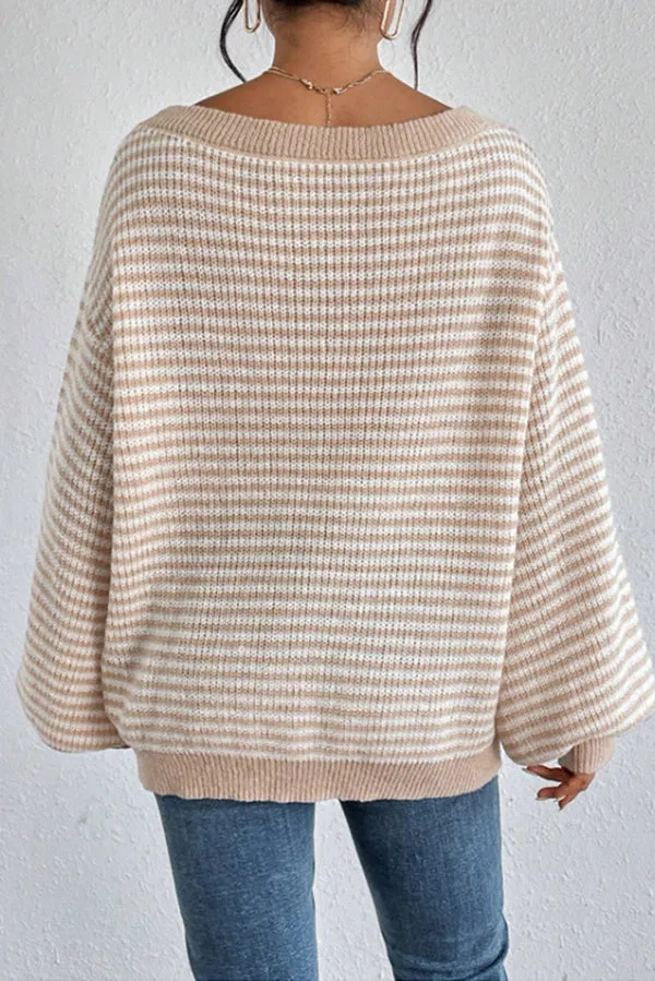 Fashion Striped Loose Long Sleeve Round Neck Knitted Sweater