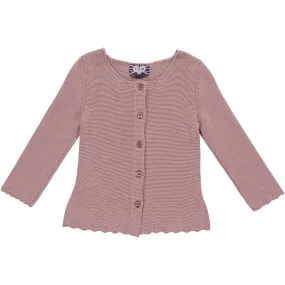 Grace Knitted Cotton Cardigan with Scallop Hem - Pink