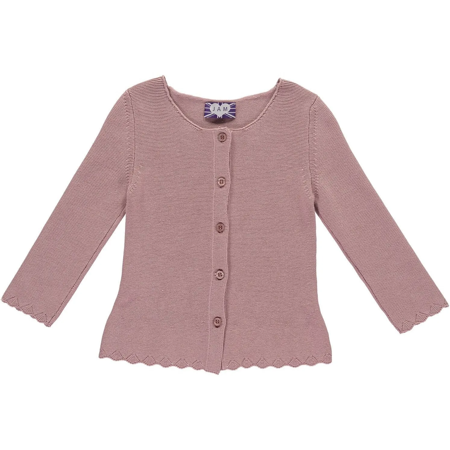 Grace Knitted Cotton Cardigan with Scallop Hem - Pink