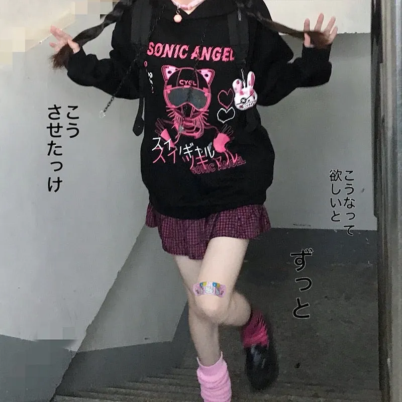 Kawaii Harajuku Cartoon Graffiti Print Hoodie