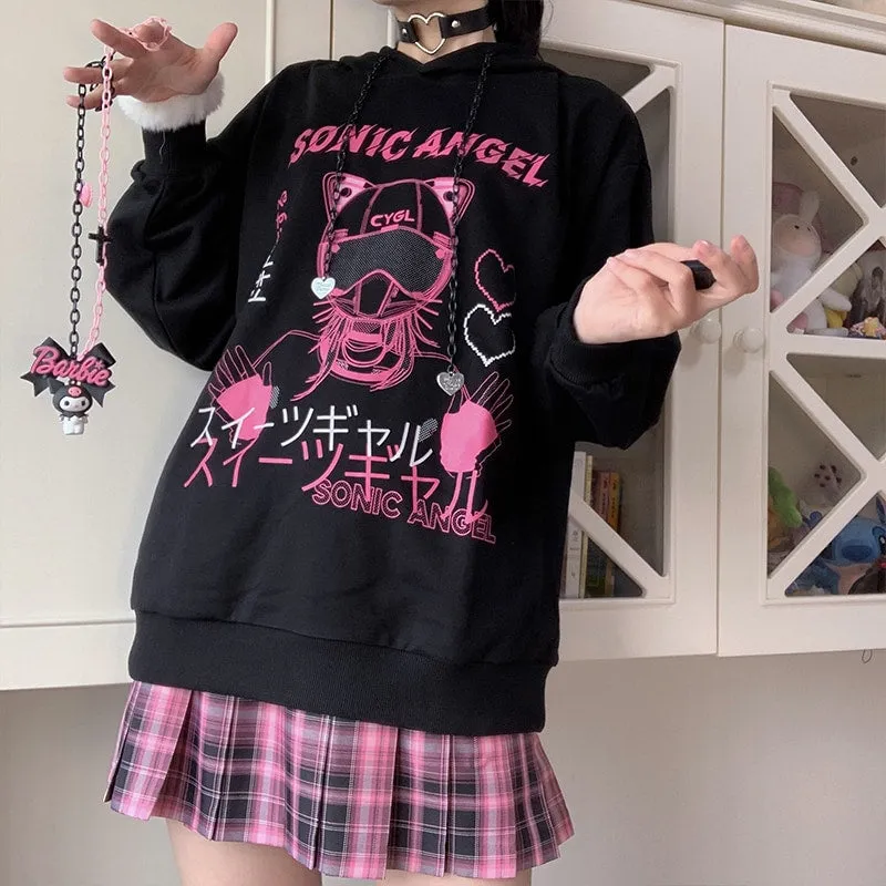 Kawaii Harajuku Cartoon Graffiti Print Hoodie