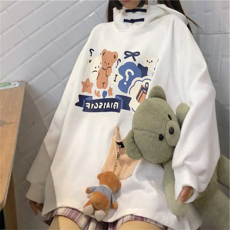 Kawaii Sweet Cartoon Bear Print Hoodie