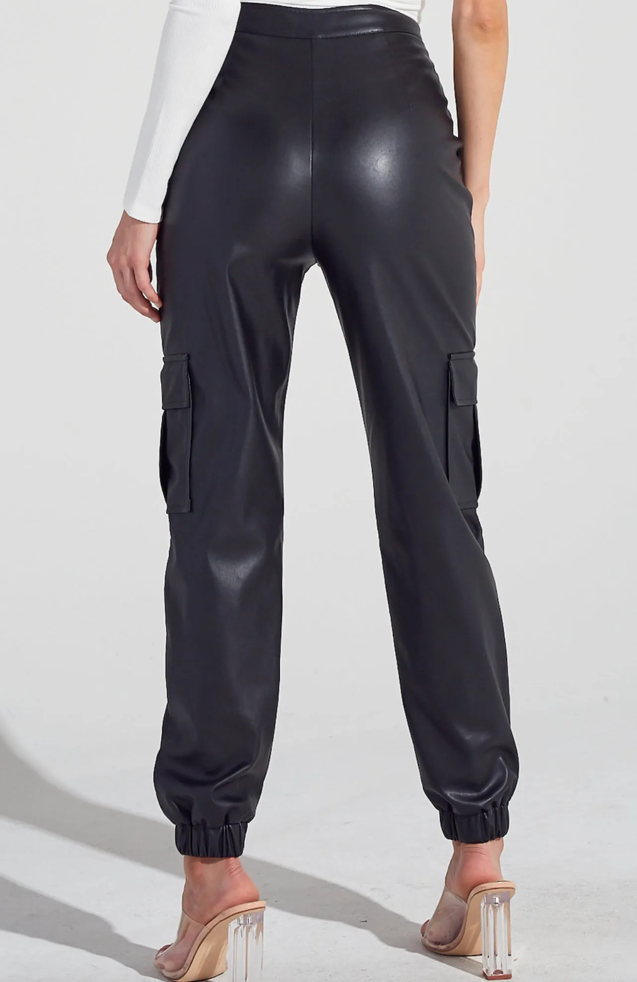 Leather Four Pocket Cargo Zipper Fly Jogger Pants