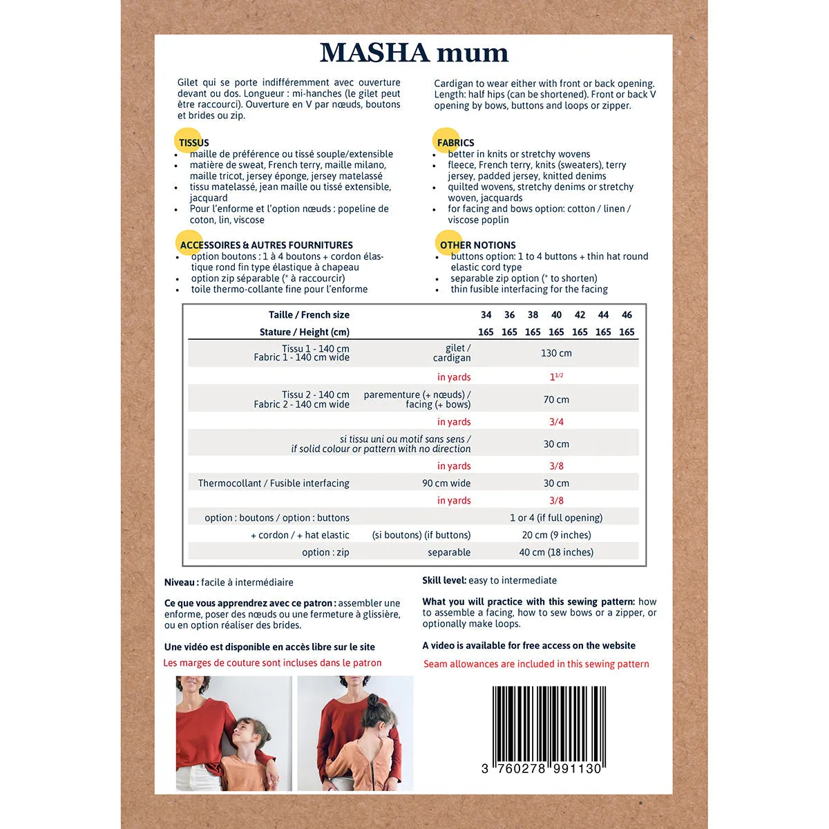 MASHA Mum cardigan/sweater - 34/46 - Paper Sewing Pattern