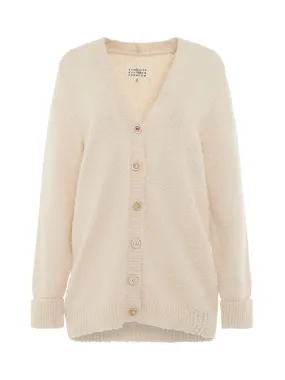 Oversized Piled Knit Cardigan in Off-White