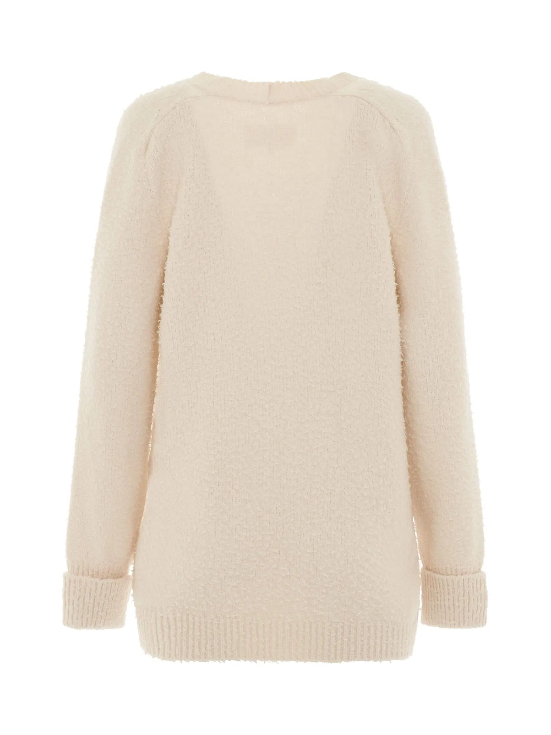 Oversized Piled Knit Cardigan in Off-White