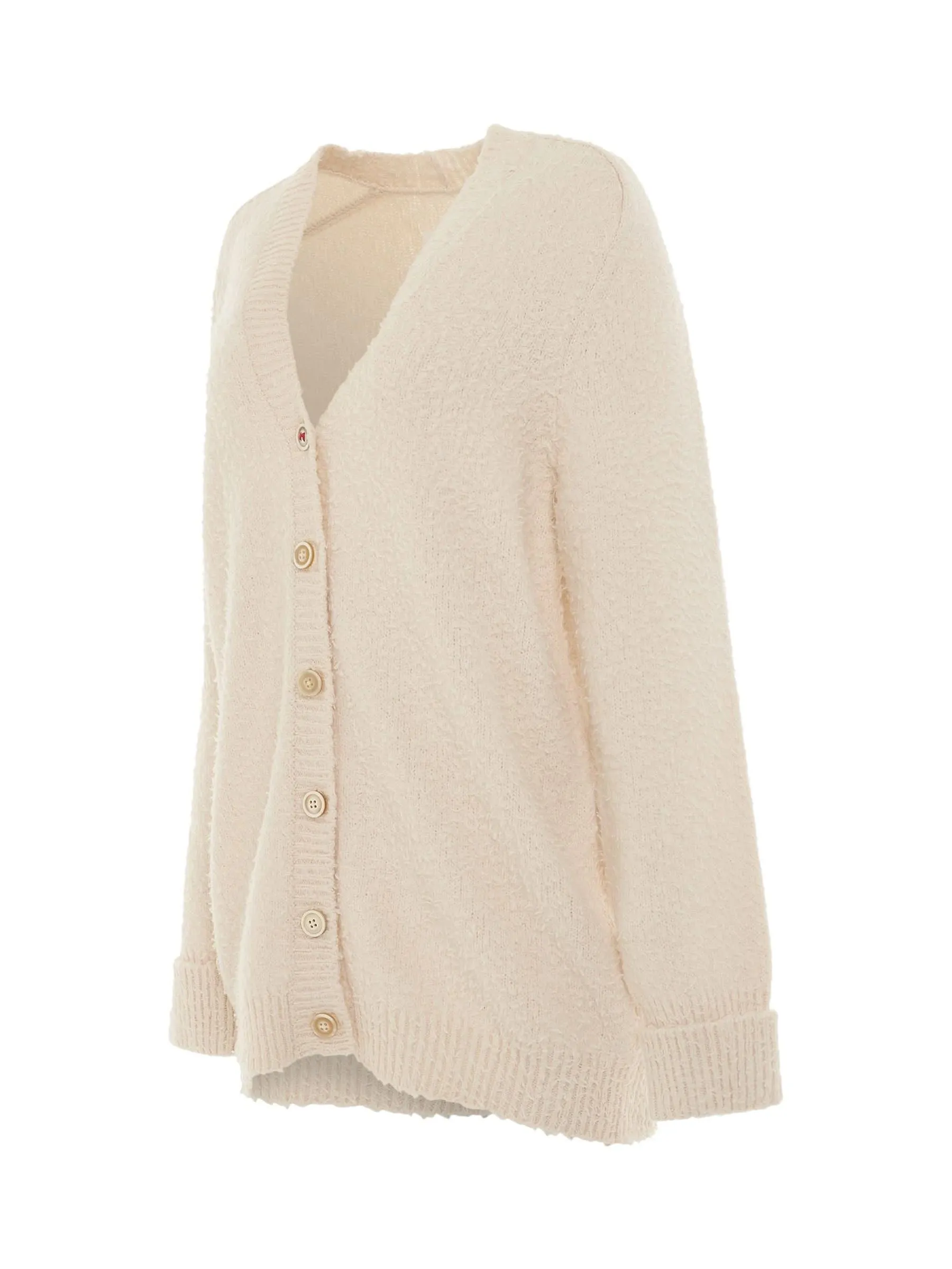 Oversized Piled Knit Cardigan in Off-White