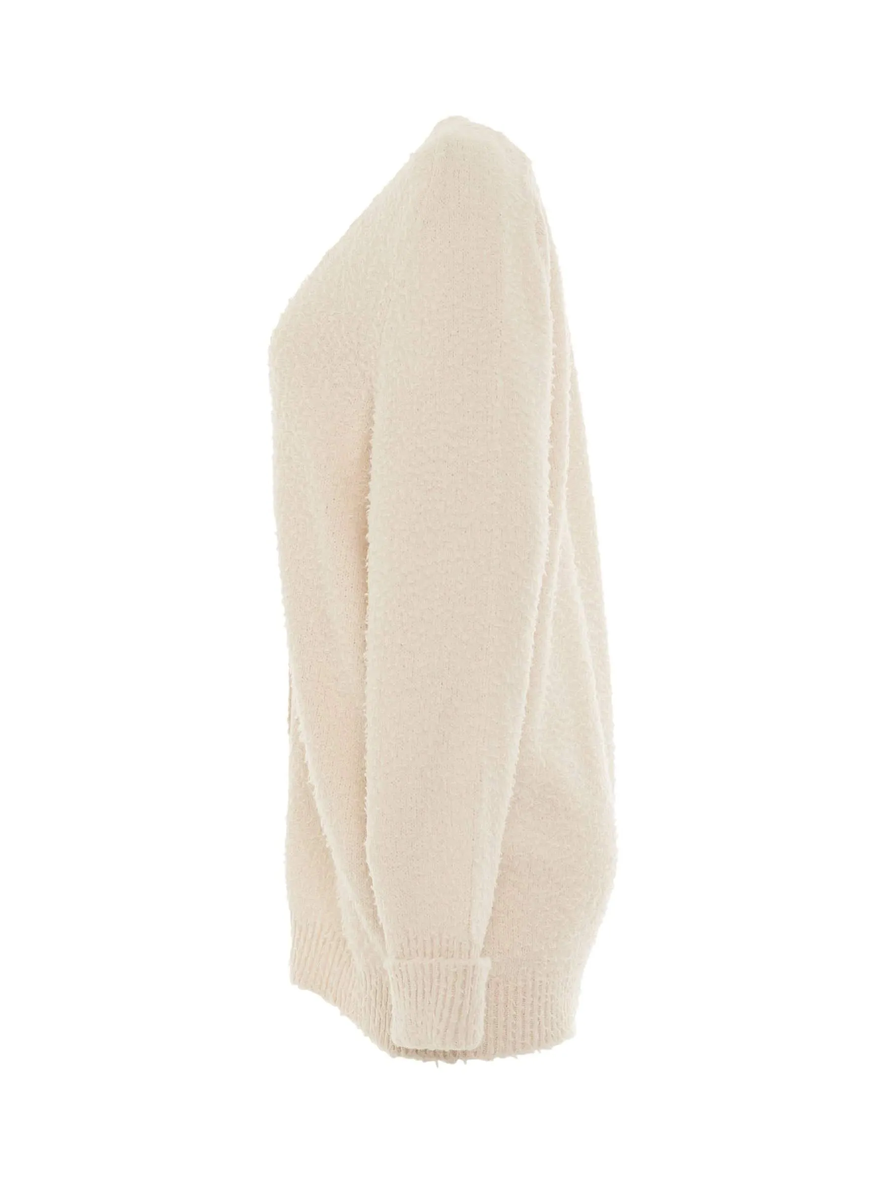 Oversized Piled Knit Cardigan in Off-White
