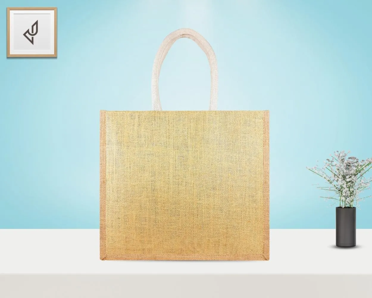Premium Shopping Designer Jute Bag - Cute and Bright Little Animated Sun with Zipper (16 x 5 x 14 inches)