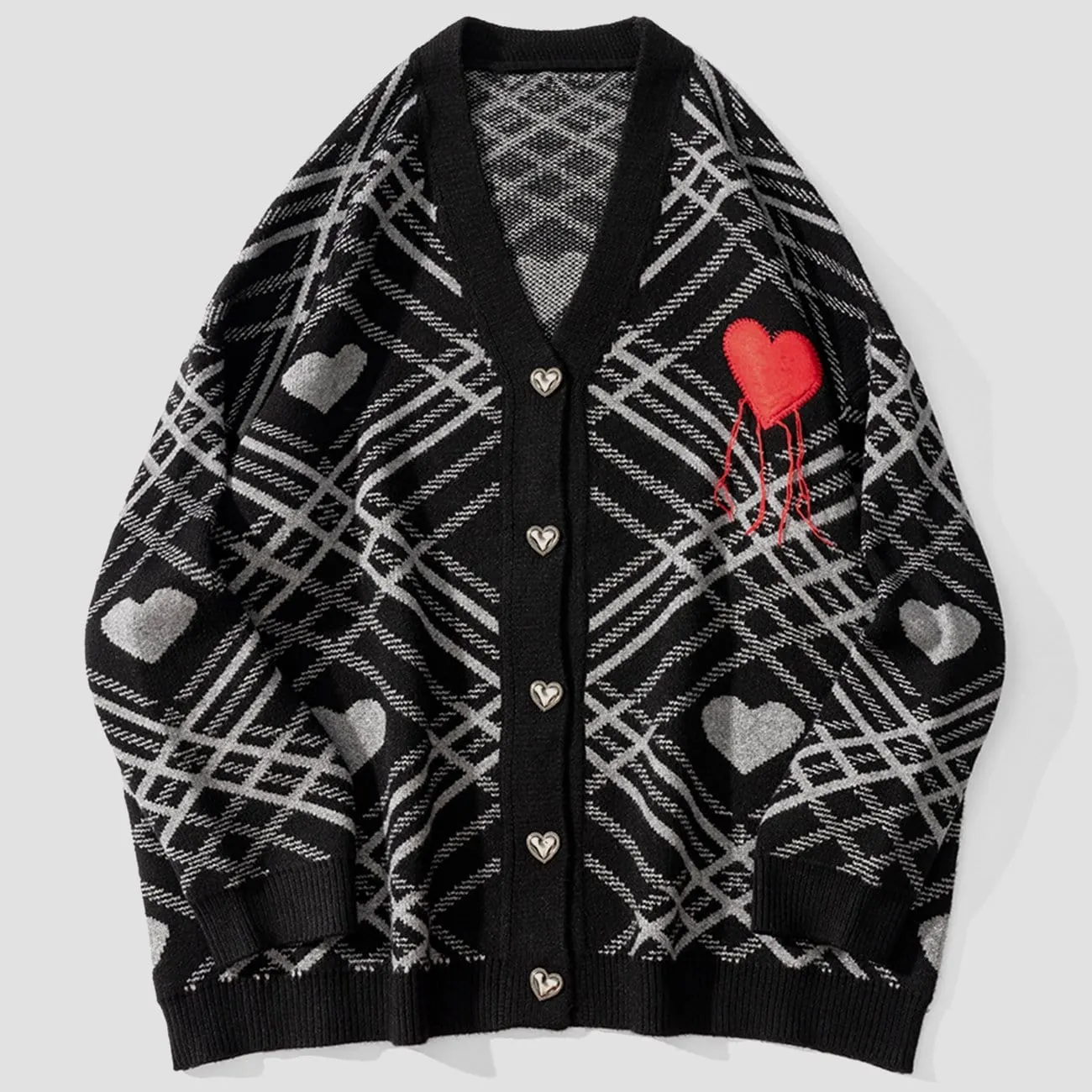 WLS Love Embroidery Irregular Stripes Knitted Cardigan