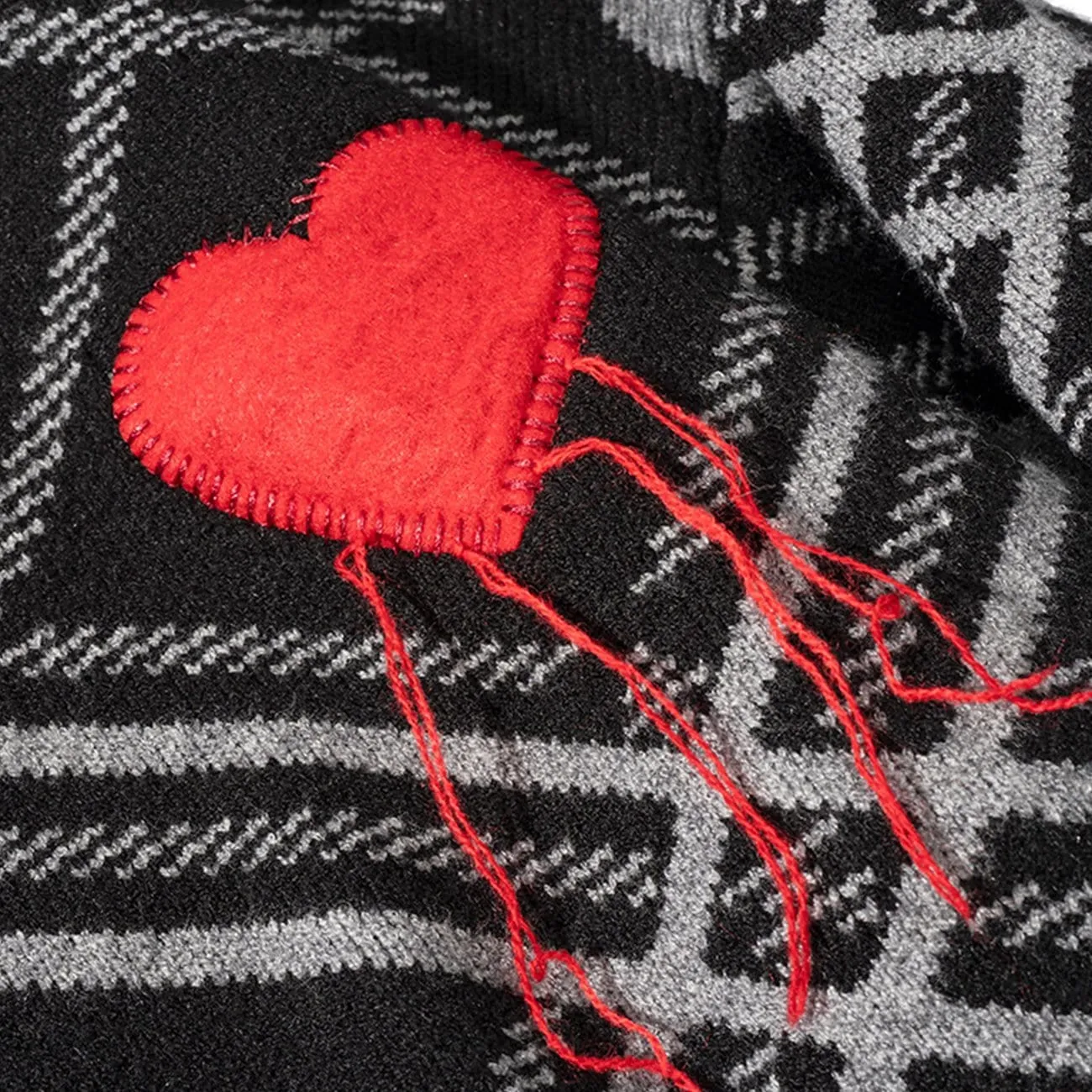 WLS Love Embroidery Irregular Stripes Knitted Cardigan